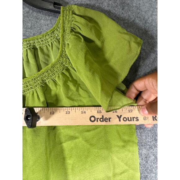 Sophie Max Blouse Women XS Green Ombre Silk Short Sleeve Stretch Mature Quiet Lu - Picture 3 of 6